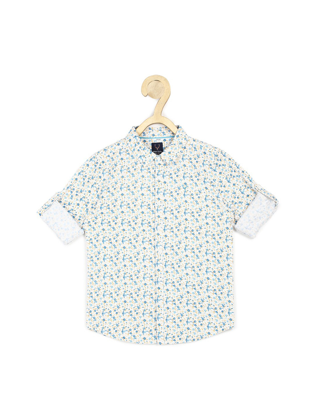 

Allen Solly Junior Boys White & Blue Cotton Floral Printed Slim Fit Casual Shirt
