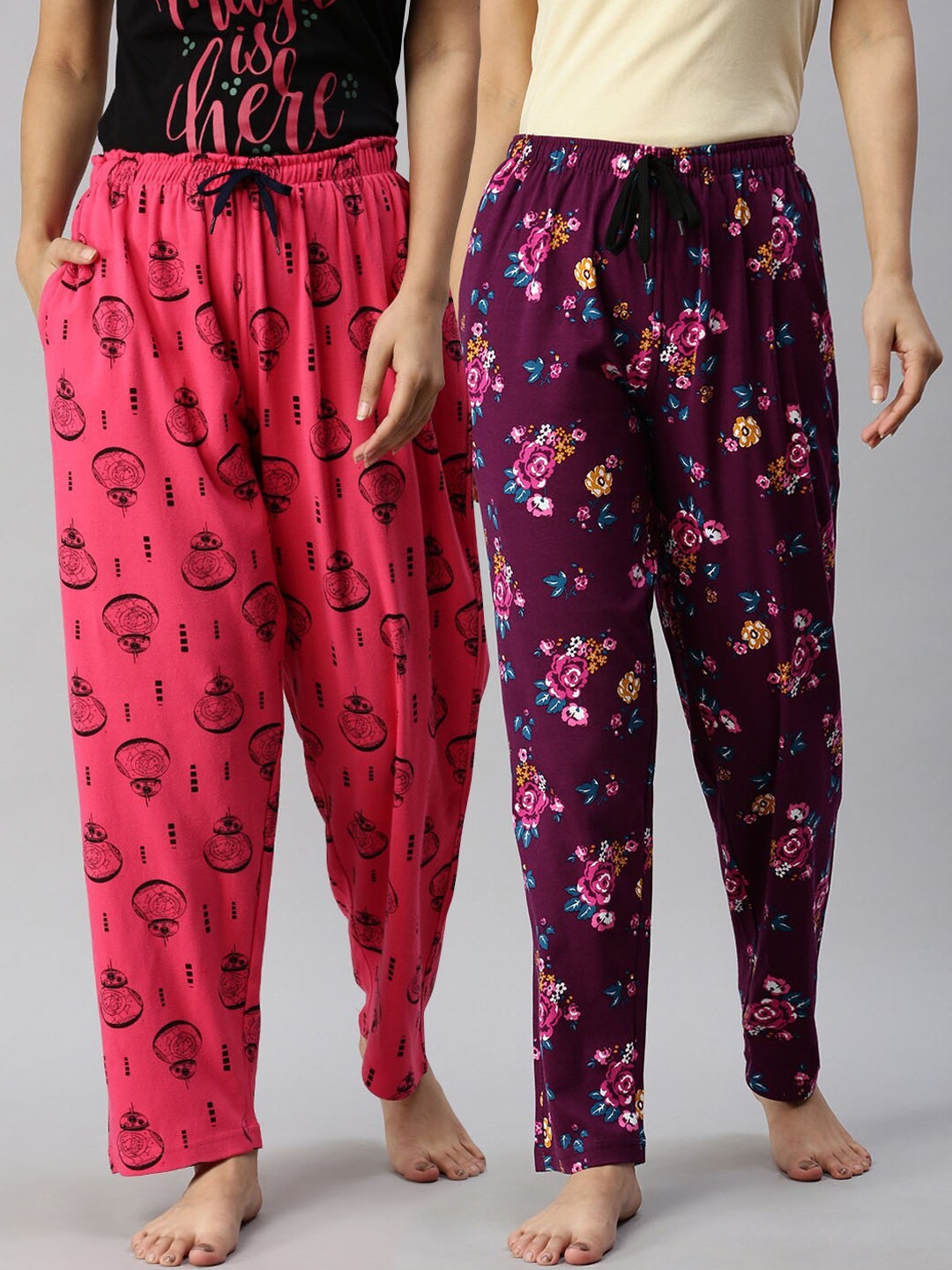 

Kryptic Women Pack Of 2 Fuchsia & Maroon Printed Pure Cotton Lounge Pants