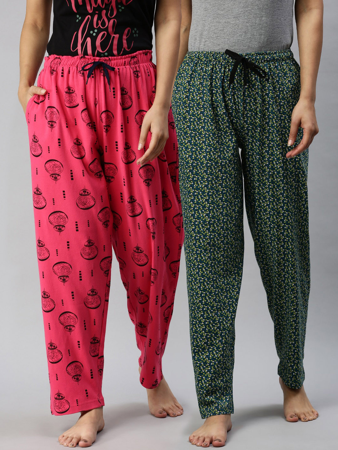 

Kryptic Women Pack of 2 Printed Pure Cotton Lounge Pants, Fuchsia