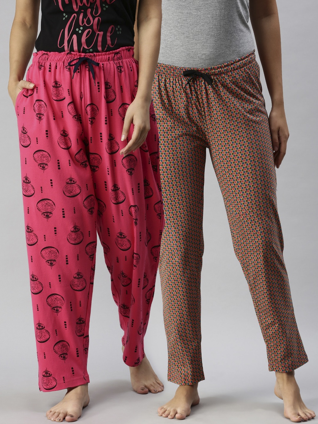 

Kryptic Women Pack Of 2 Printed Pure Cotton Lounge Pants, Fuchsia