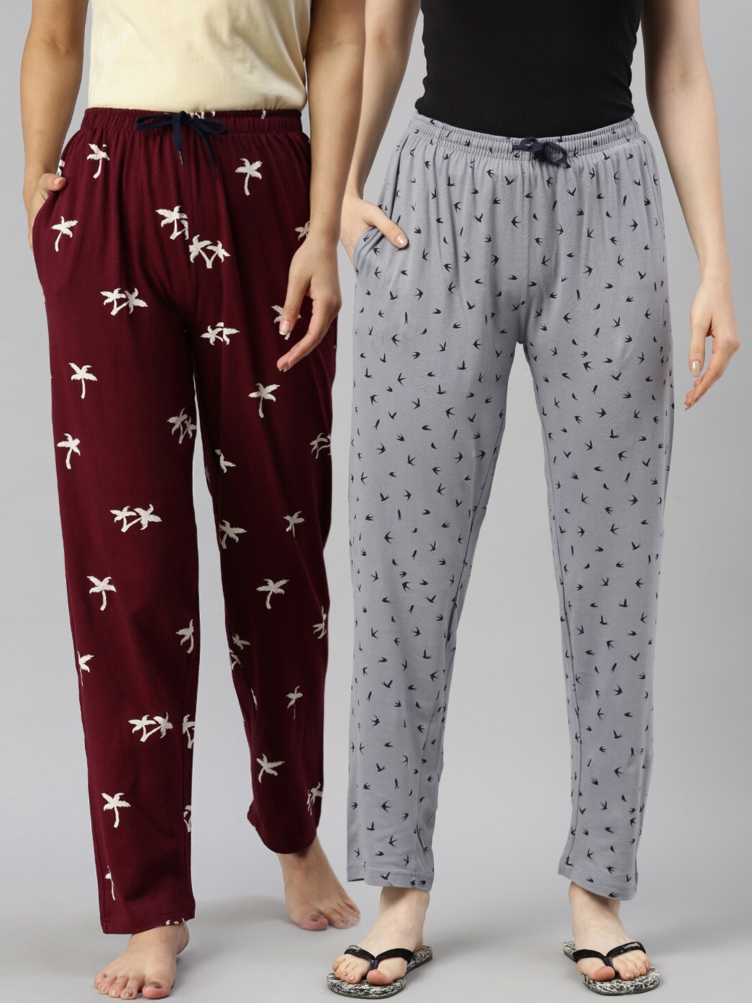

Kryptic Women Pack Of 2 Pure Cotton Lounge Pants, Maroon