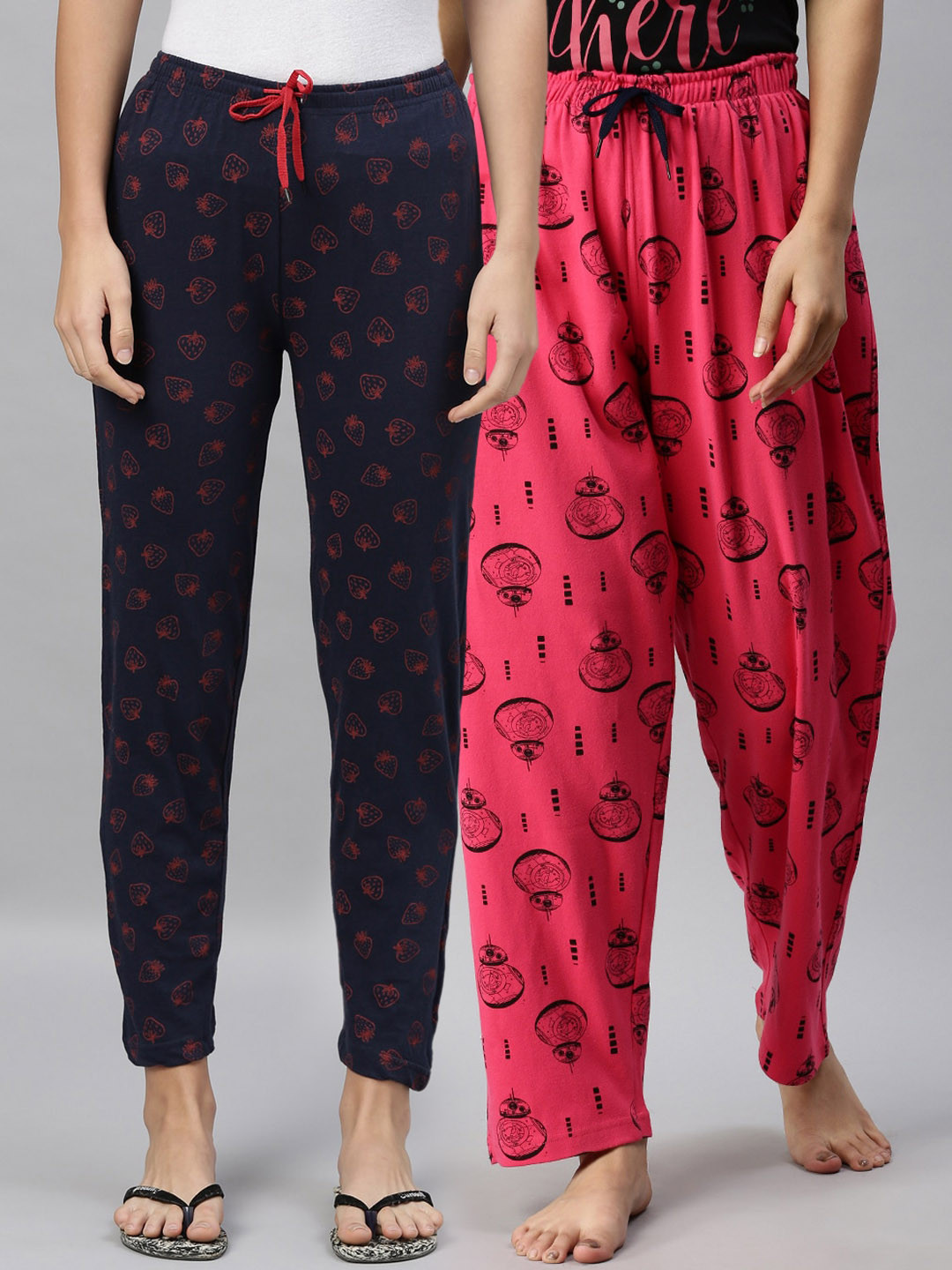 

Kryptic Women Pack Of 2 Printed Pure Cotton Lounge Pants, Fuchsia