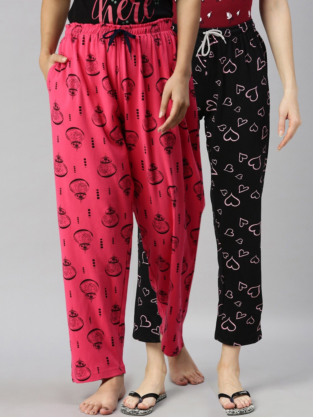 

Kryptic Women Pack Of 2 Printed Pure Cotton Lounge Pants, Fuchsia