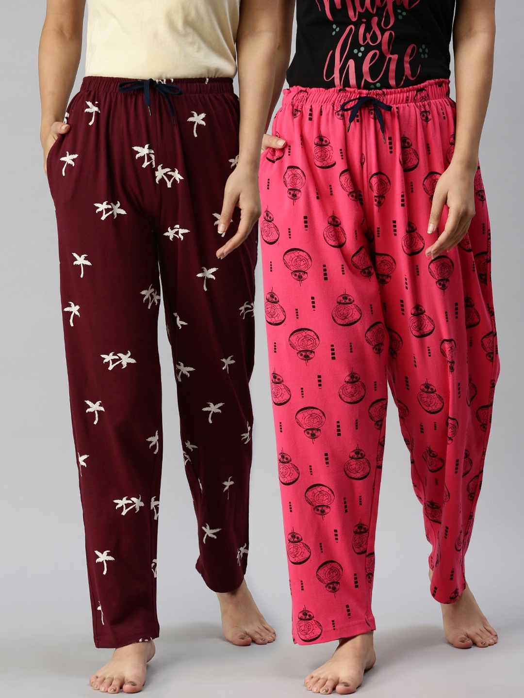 

Kryptic Women Pack Of 2 Pure Cotton Lounge Pants, Maroon