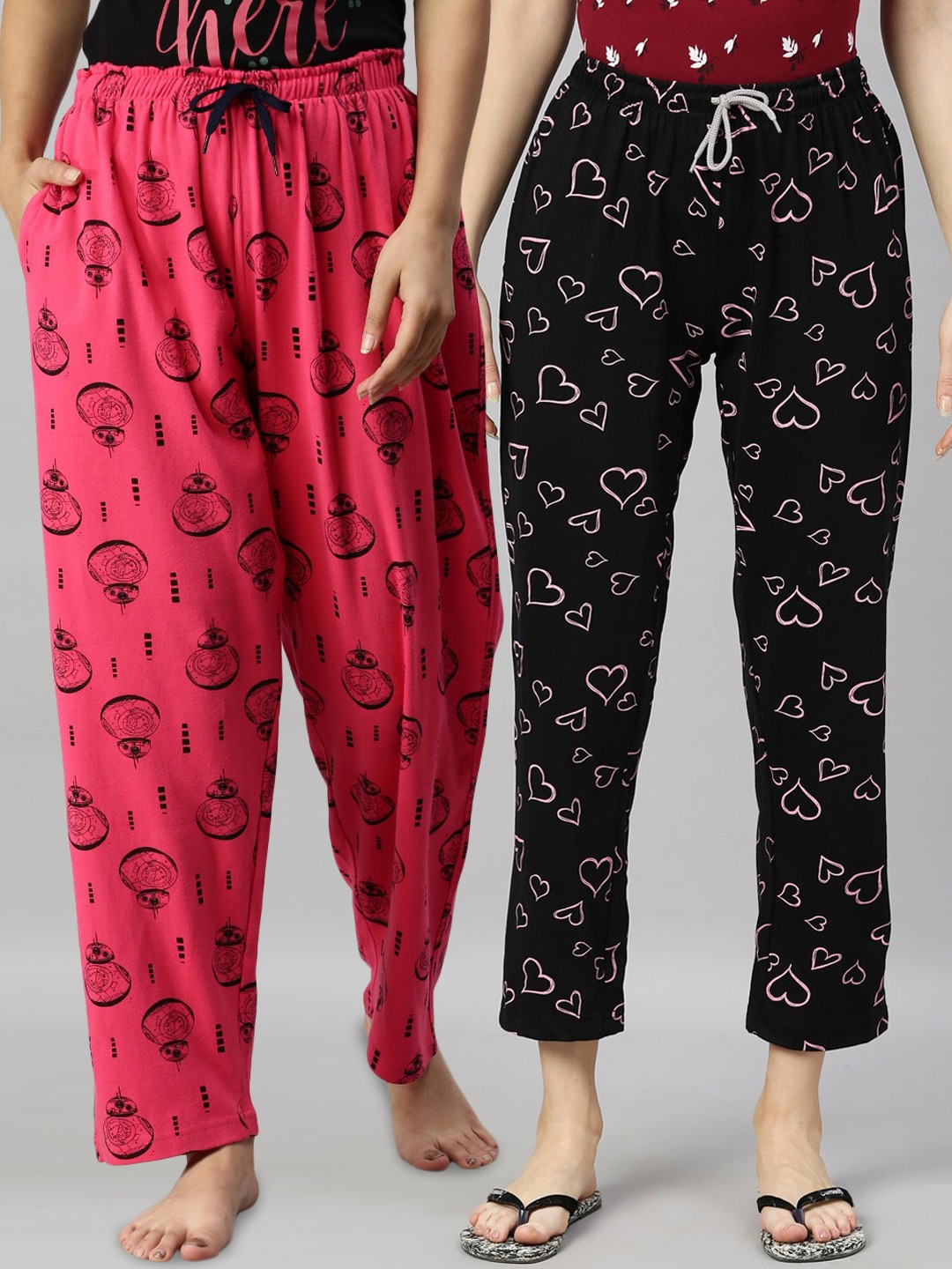 

Kryptic Women Pack Of 2 Printed Pure Cotton Lounge Pants, Fuchsia
