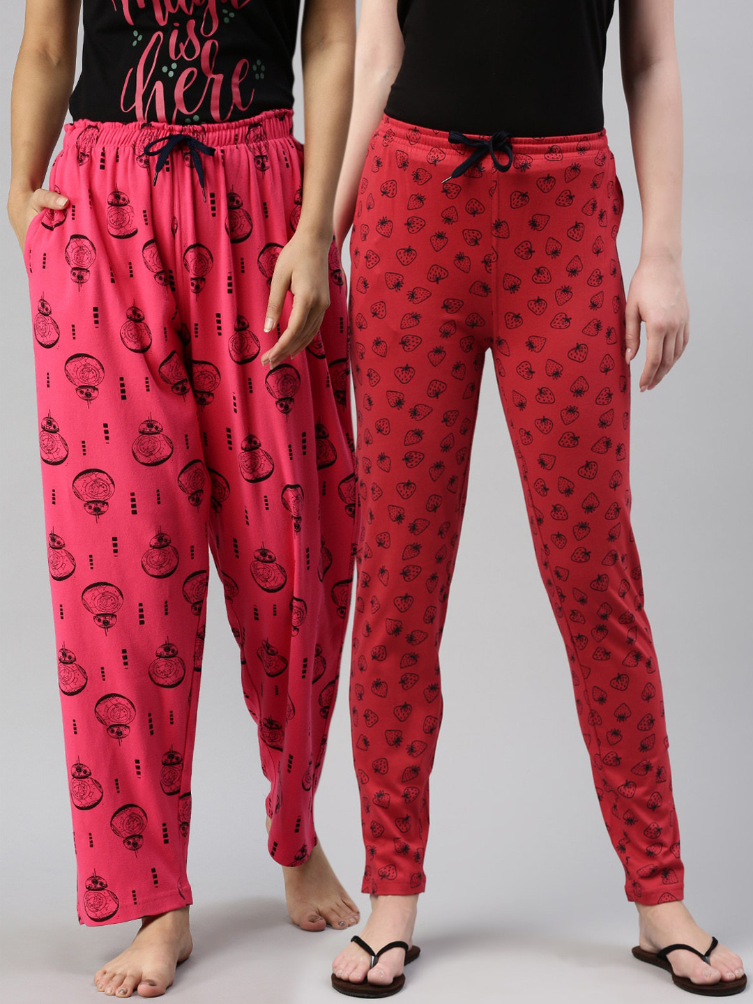 

Kryptic Women Pack Of 2 Printed Pure Cotton Lounge Pants, Fuchsia