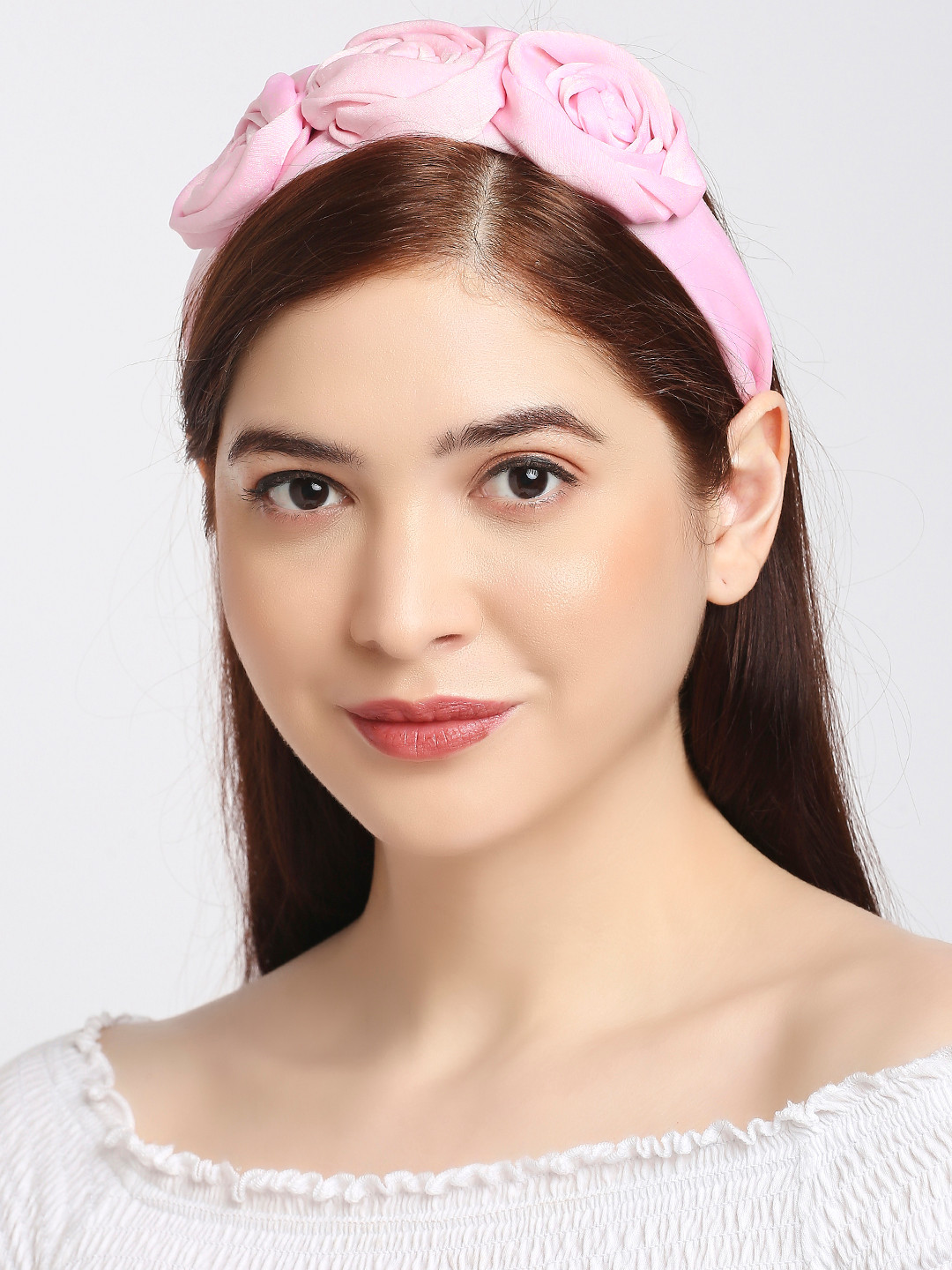

OOMPH Women Pink & Black Ribbon Roses Lace Hairband