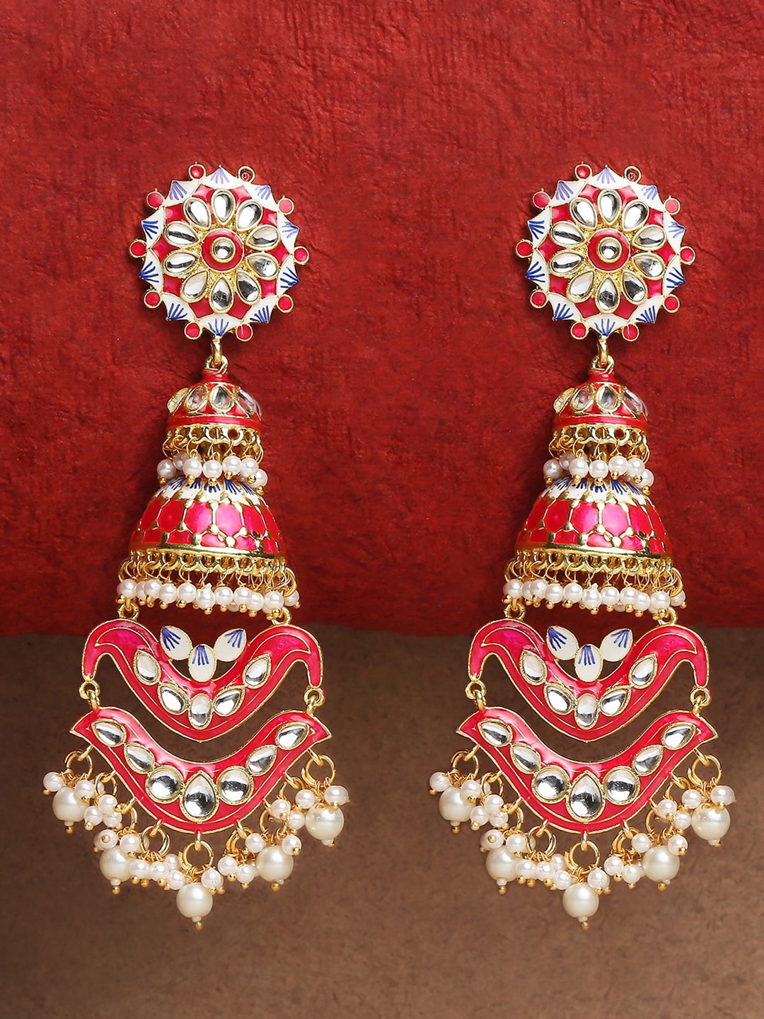 

OOMPH Pink & White Floral Jhumkas Earrings