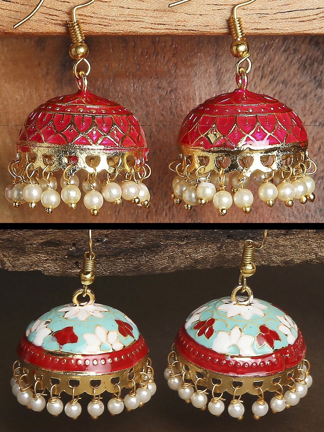 

OOMPH Set Of 2 Pink Dome Shaped Jhumkas Earrings