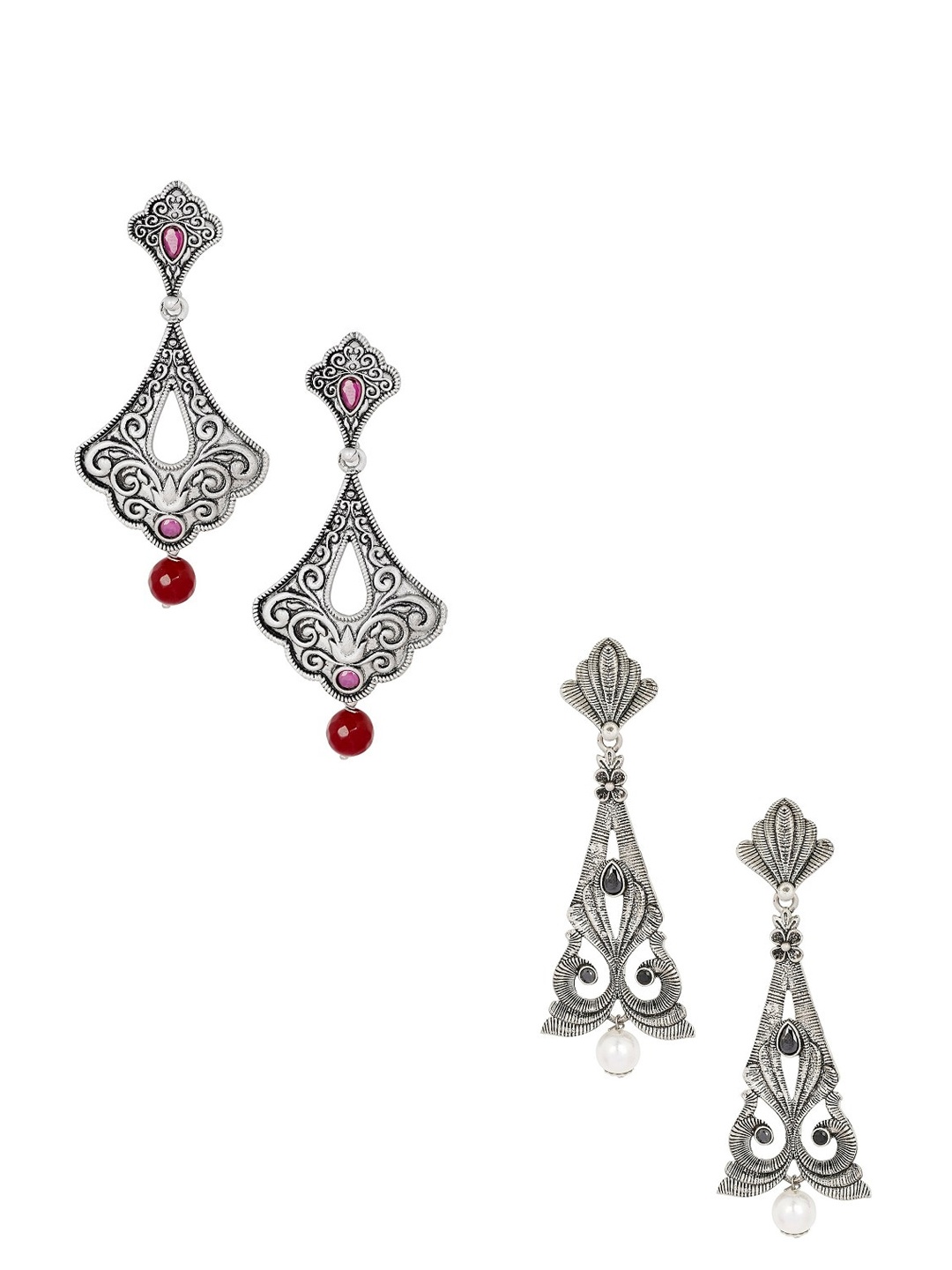 

OOMPH Silver-Toned Teardrop Shaped Drop Earrings