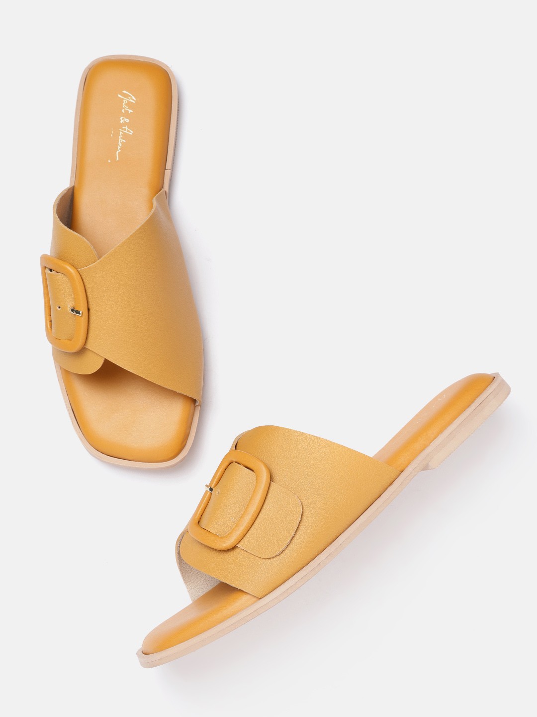 

Mast & Harbour Women Mustard Solid Open Toe Flats with Buckle