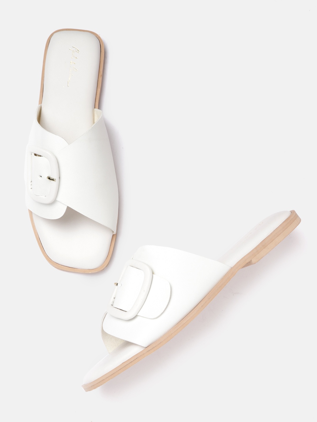 

Mast & Harbour Women White Open Toe Flats with Buckle Detail