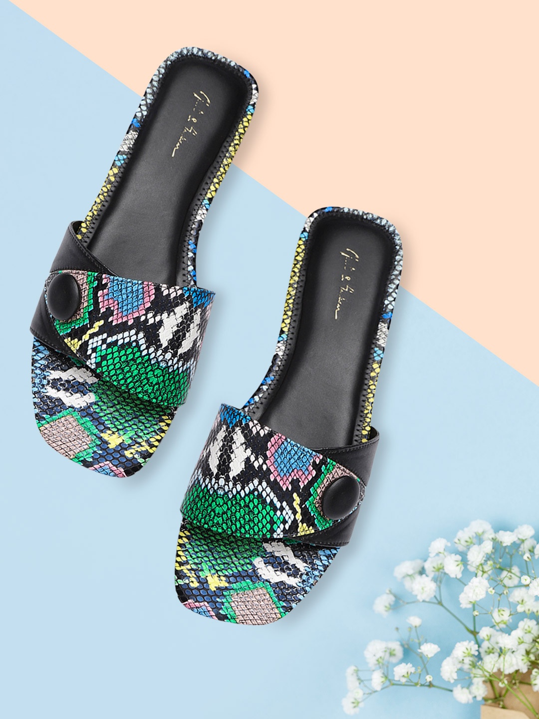 

Mast & Harbour Women Multicoloured Animal Print Open Toe Flats, Multi