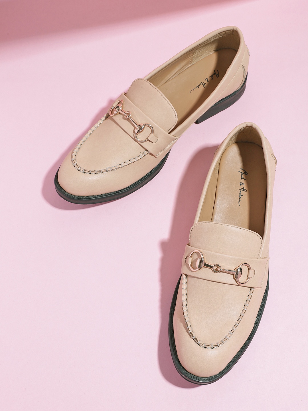 

Mast & Harbour Women Beige Solid Horsebit Loafers