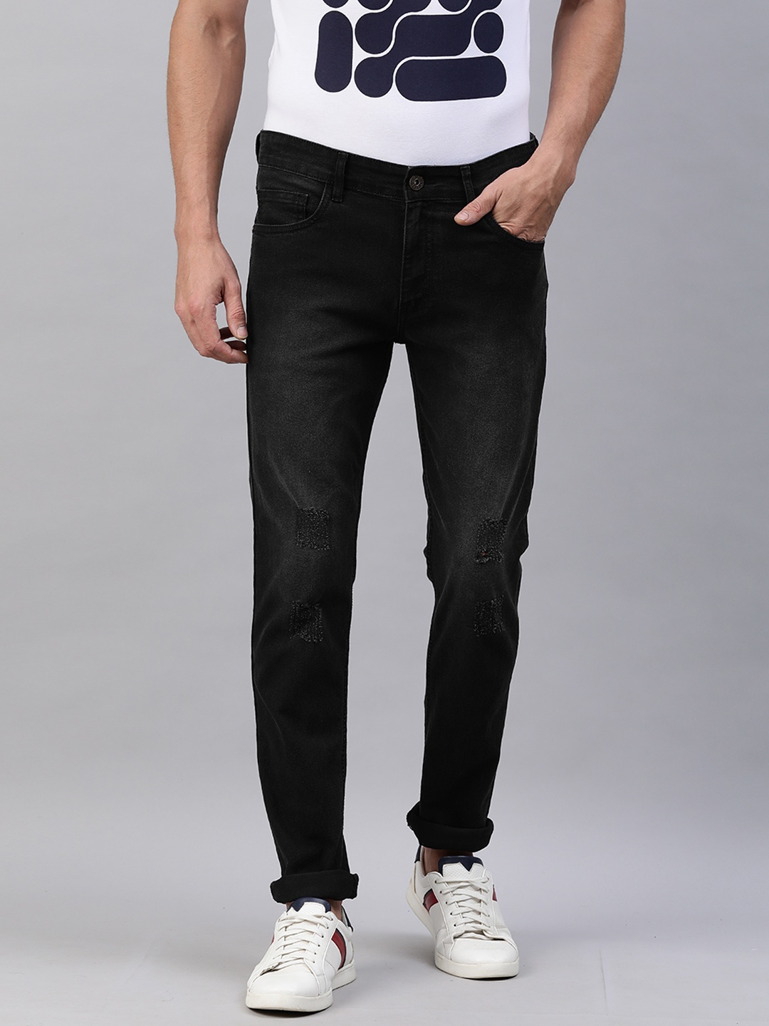 

abof Men Black Slim Fit Light Fade Mid Rise Stretchable Jeans