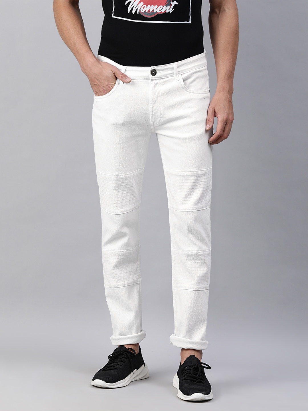 

abof Men White Slim Fit Mid-Rise Clean Look Applique Stretchable Jeans
