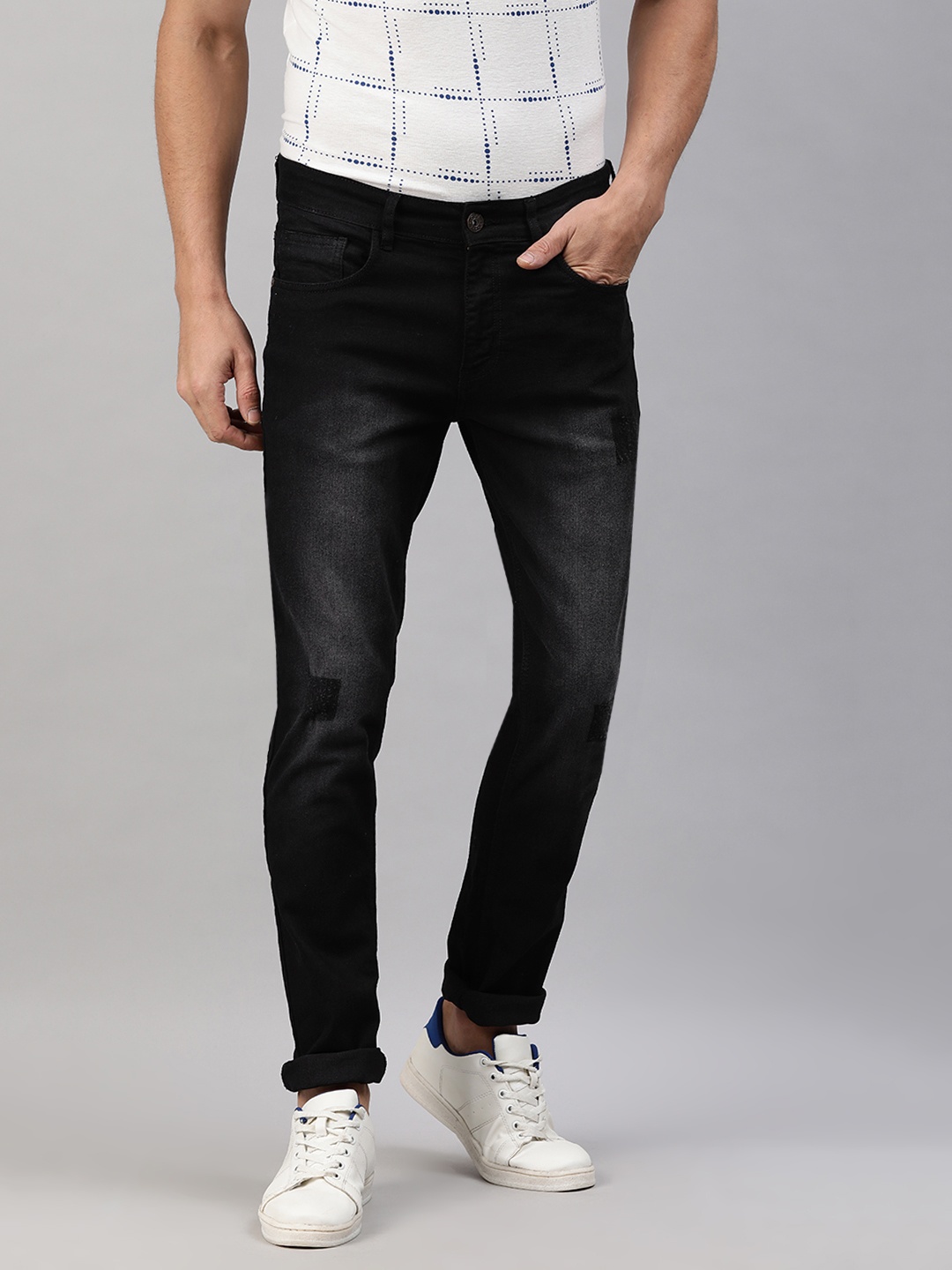 

abof Men Black Slim Fit Light Fade Mildly Distressed Mid Rise Stretchable Jeans