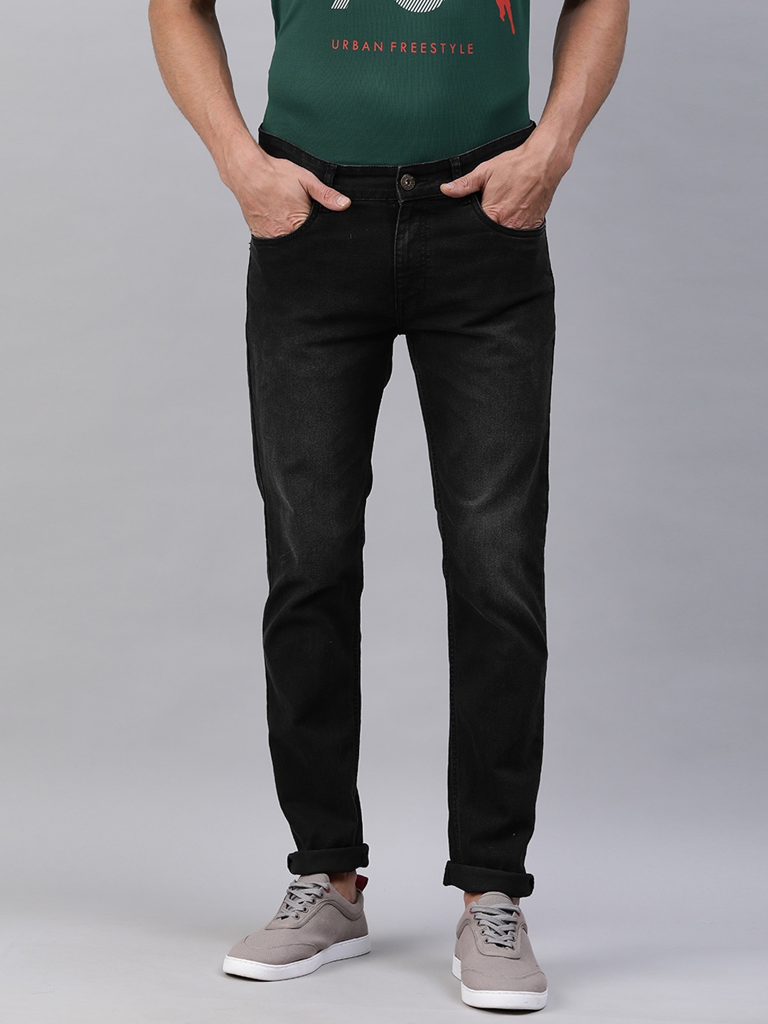 

abof Men Black Slim Fit Light Fade Mid Rise Stretchable Jeans