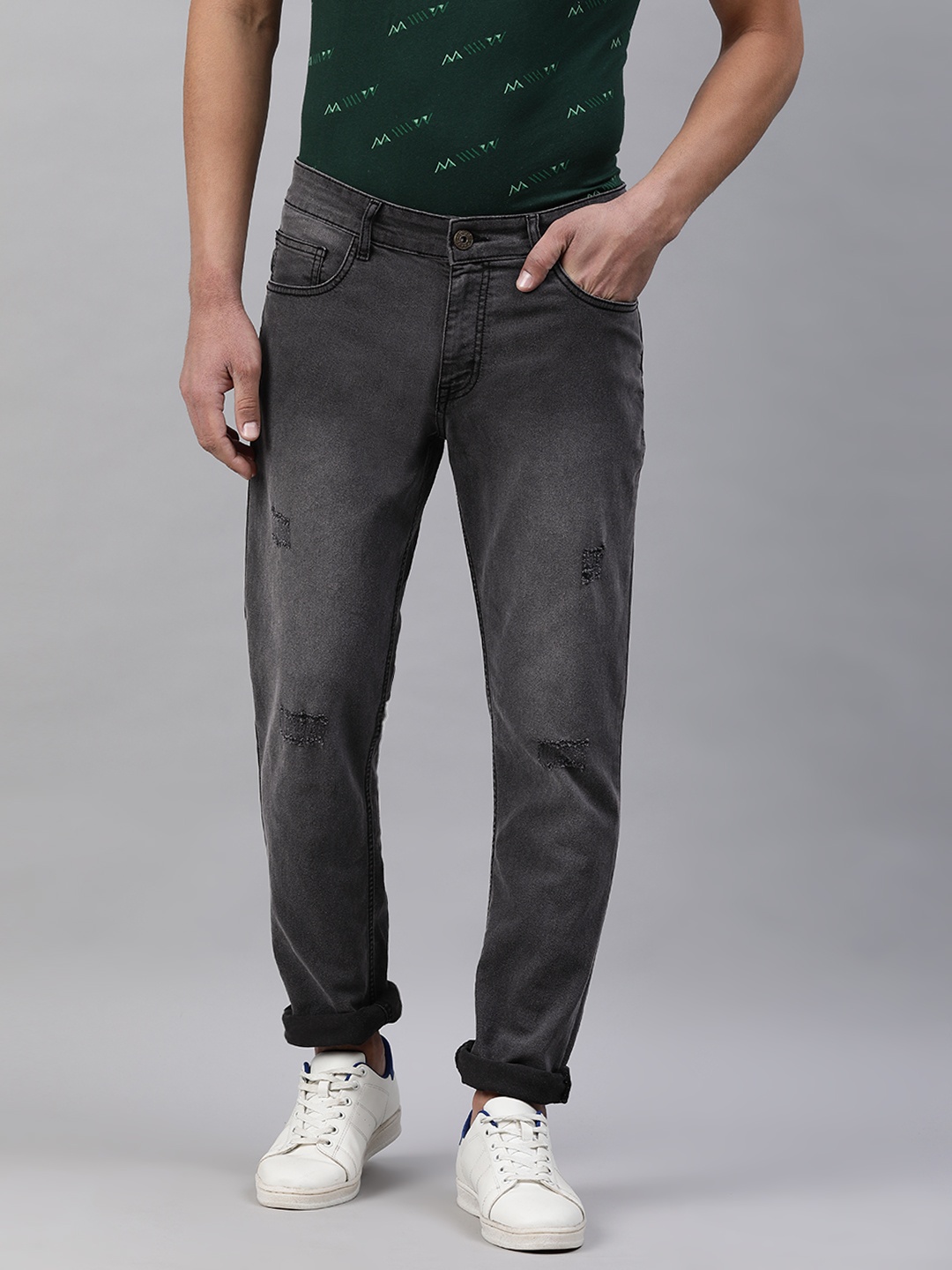 

abof Men Black Slim Fit Low Distress Heavy Fade Stretchable Jeans