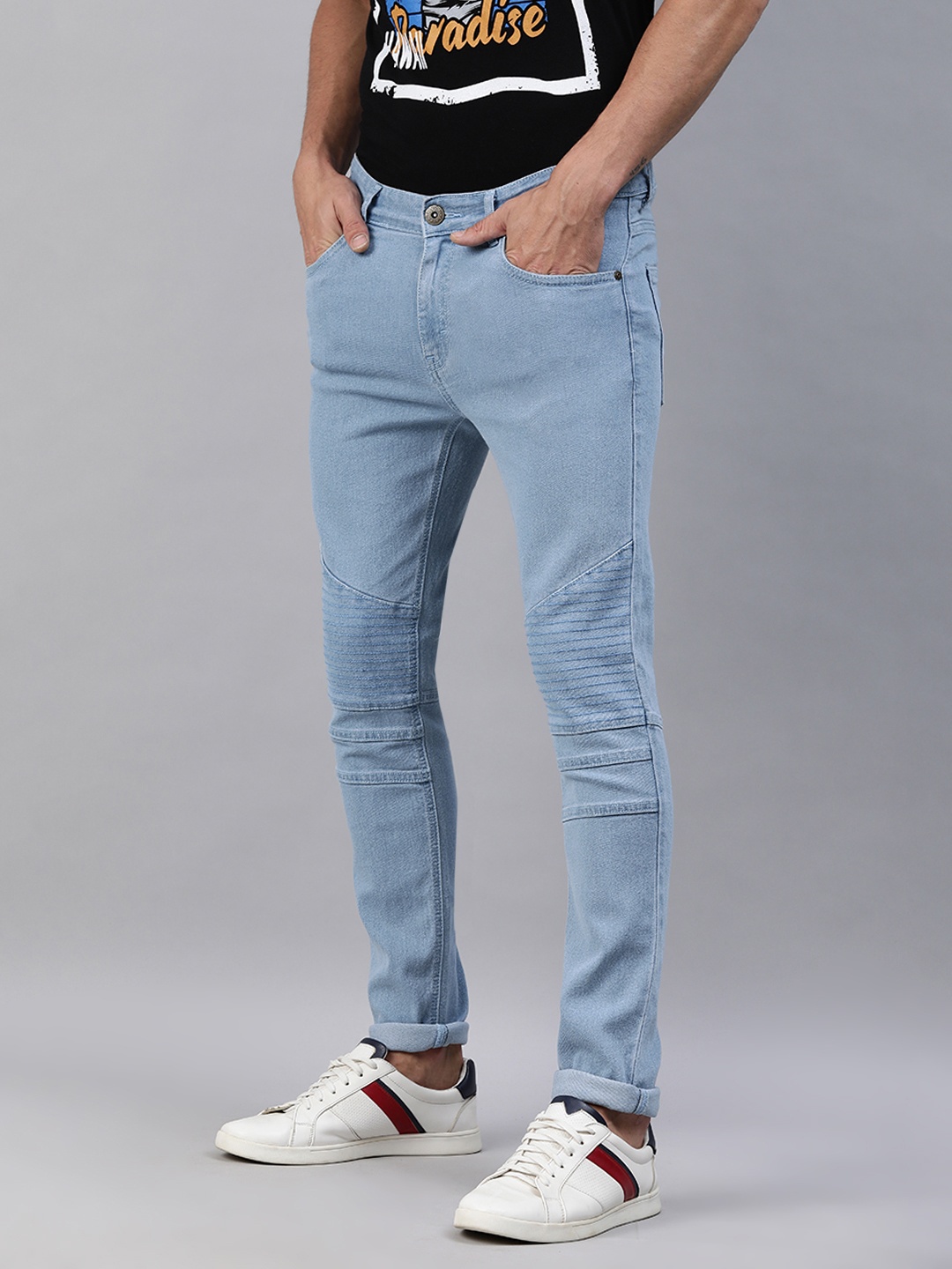 

abof Men Blue Slim Fit Stretchable Panelled Jeans
