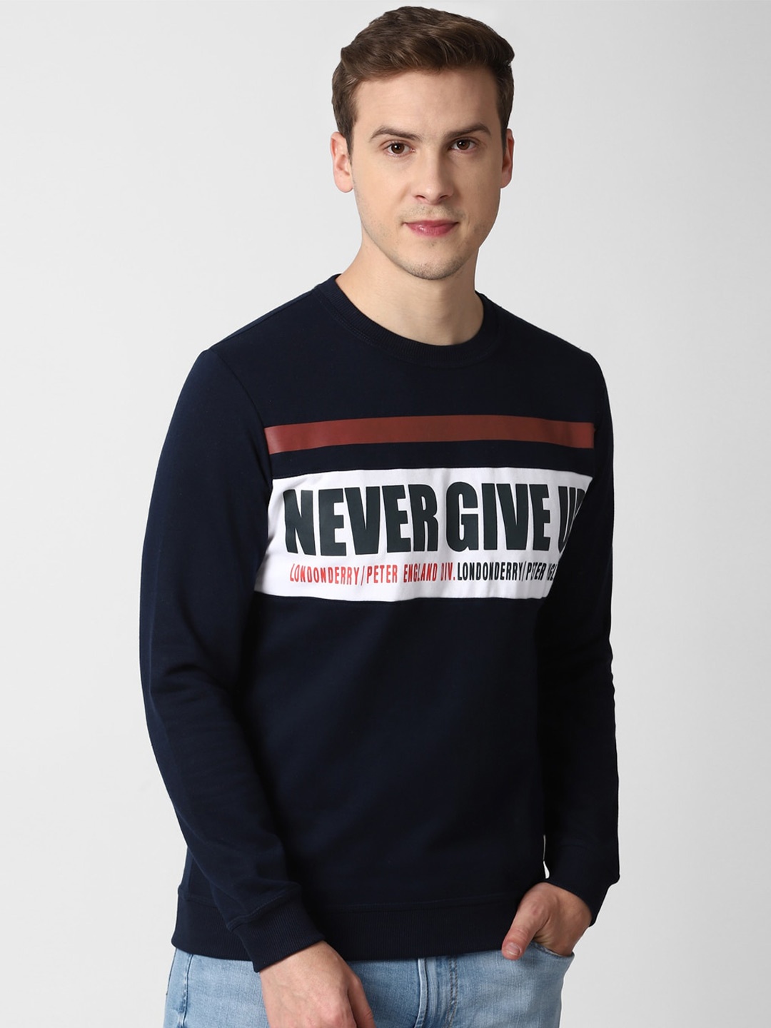 

Peter England Casuals Men Navy Blue Printed Sweatshirt