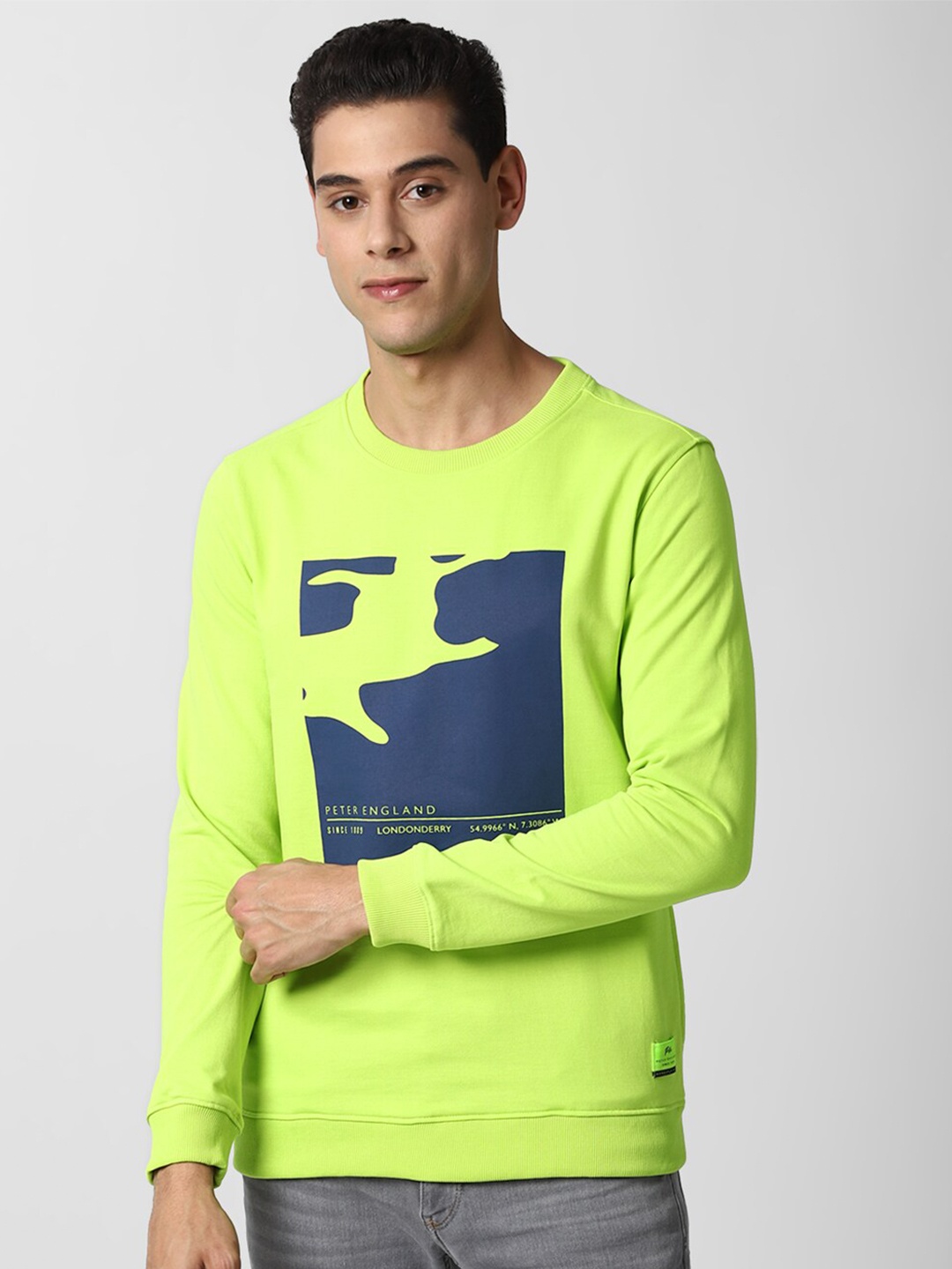 

Peter England Casuals Men Green Graphic Printed Pullover Sweatshirt