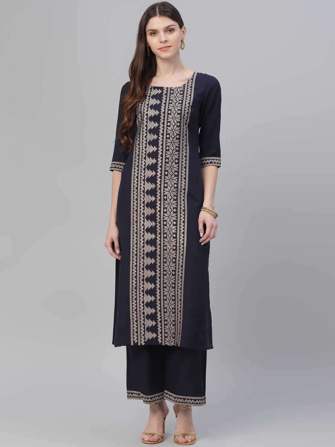 

GERUA Women Blue Floral Embroidered Pure Cotton Kurta with Palazzos