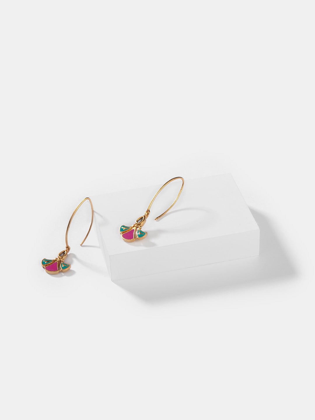 

SHAYA Gold-Toned & Pink Contemporary Drop Earrings