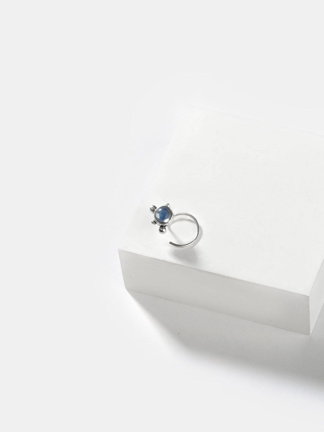 

SHAYA Oxidised Silver-Toned & Navy Blue 925 Silver Nose Ring