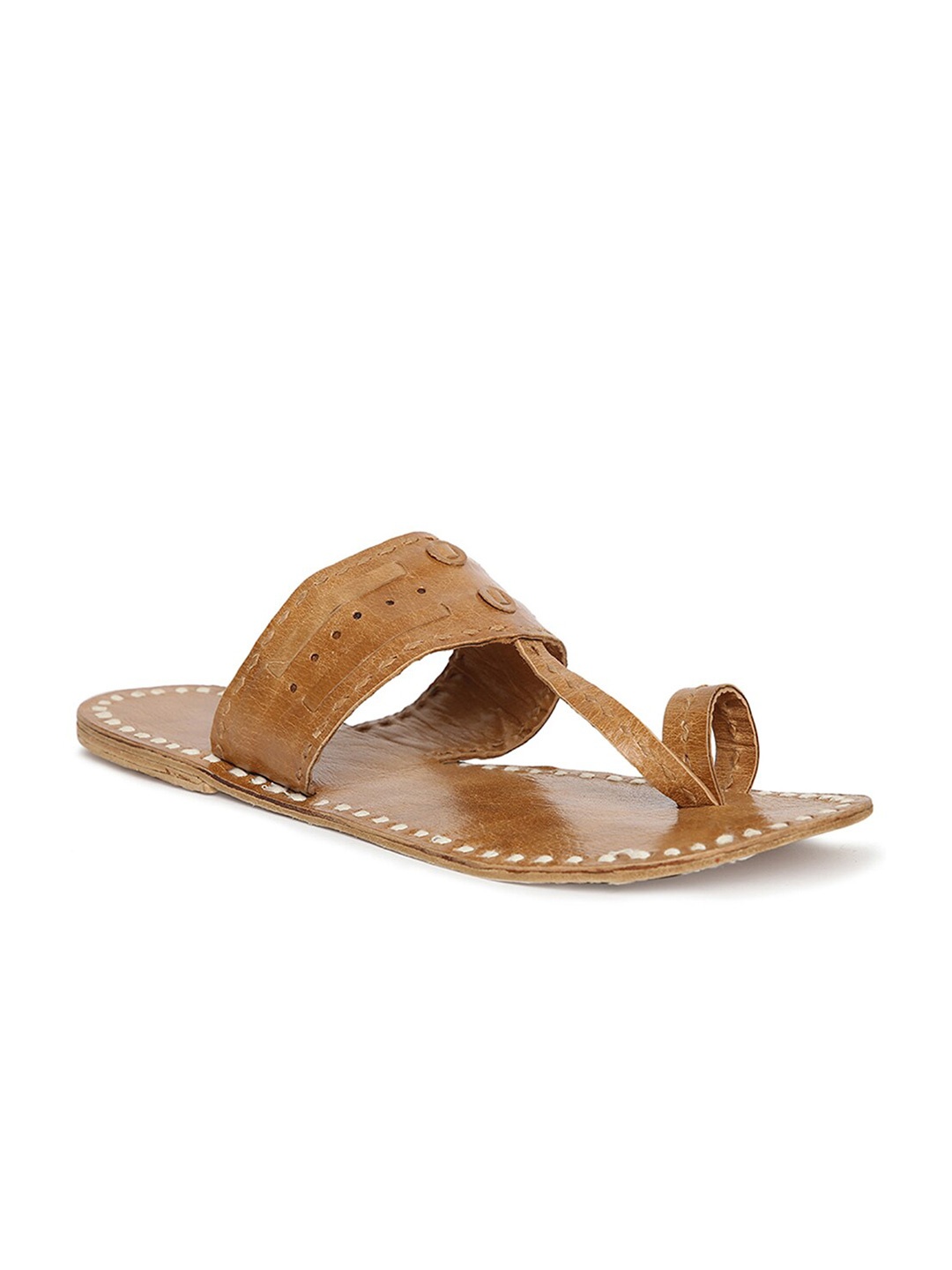 

Fabindia Men Tan & Off White Leather Comfort Sandals