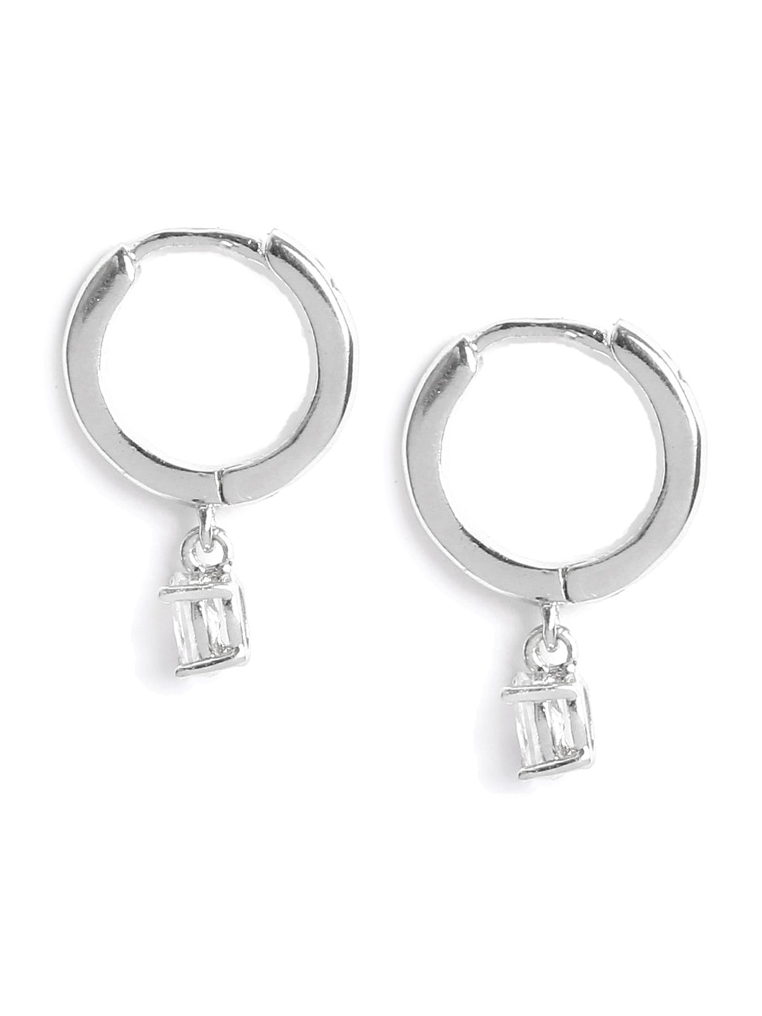 

MINUTIAE Silver-Plated & White Oval Hoop Earrings