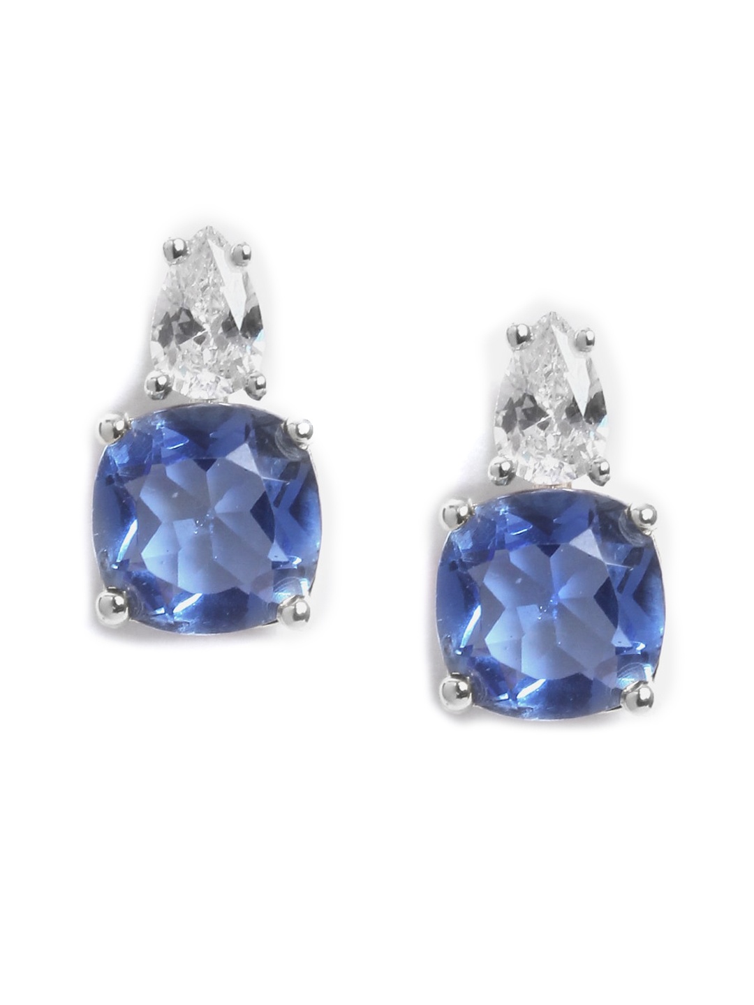 

MINUTIAE Silver-Toned & Blue Crystal Studded Contemporary Studs Earrings