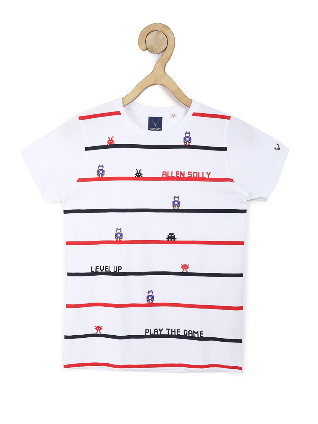 

Allen Solly Junior Boys White & Multi-coloured Striped T-Shirt