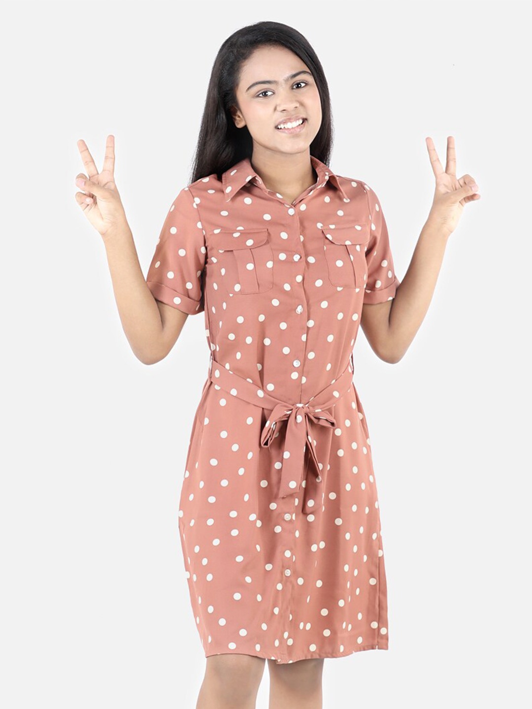 

StyleStone Brown Crepe Polka Shirt Dress