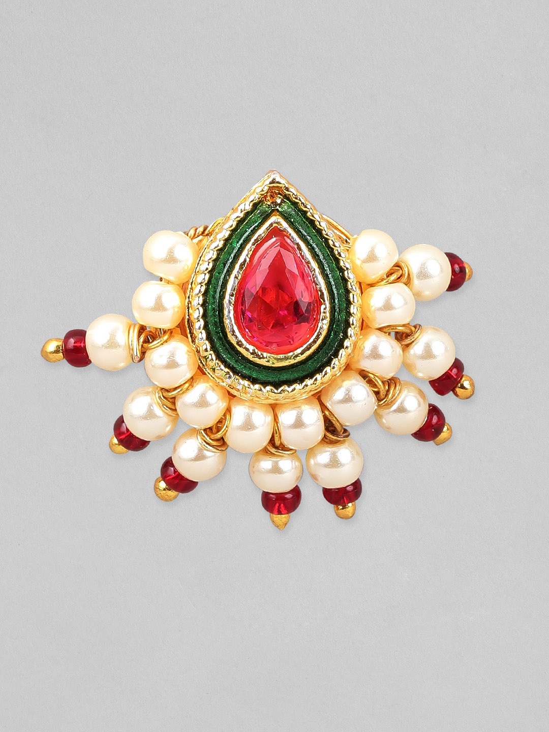 

Rubans Gold-Toned Red & White Stone-Studded & Beaded Nosepin