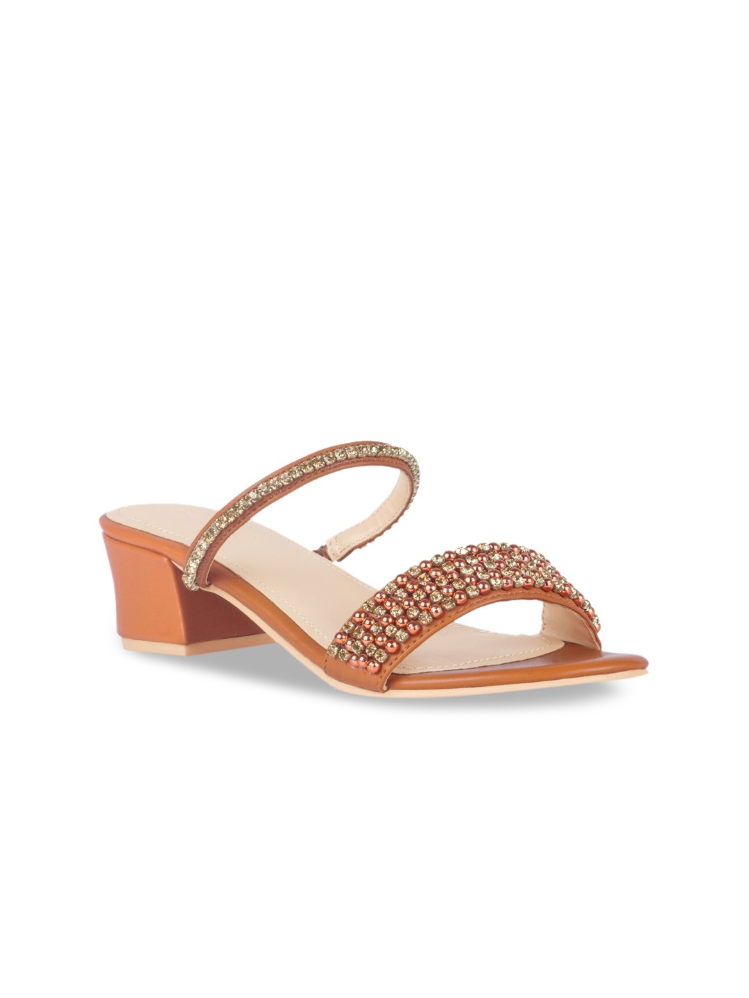 

London Rag Tan Embellished PU Party Block Sandals