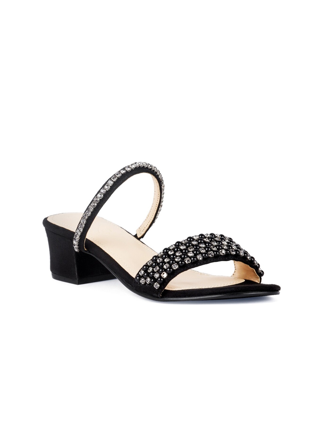 

London Rag Black Embellished Suede Party Block Heels