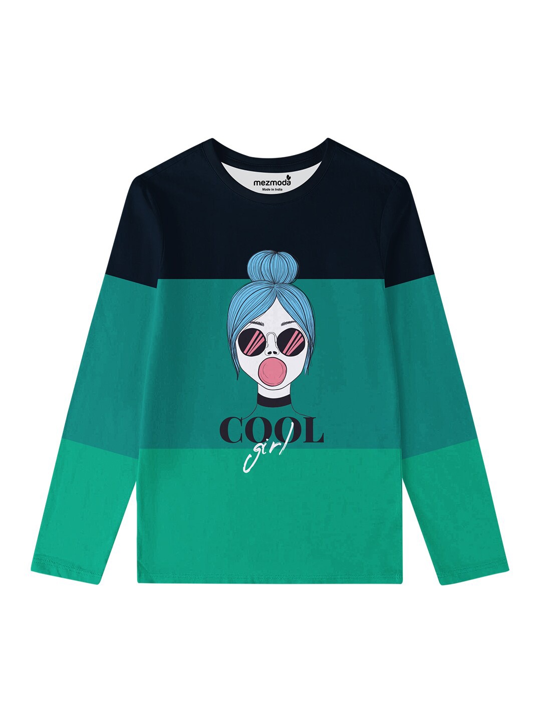 

mezmoda Girls Green & Navy Blue Printed T-shirt