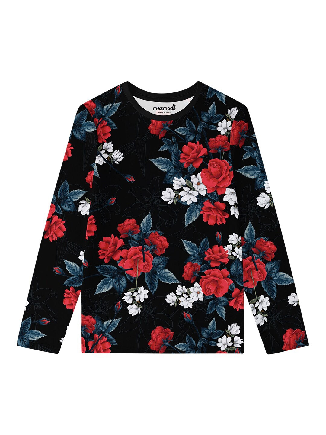 

mezmoda Girls Black & Red Floral Printed T-shirt