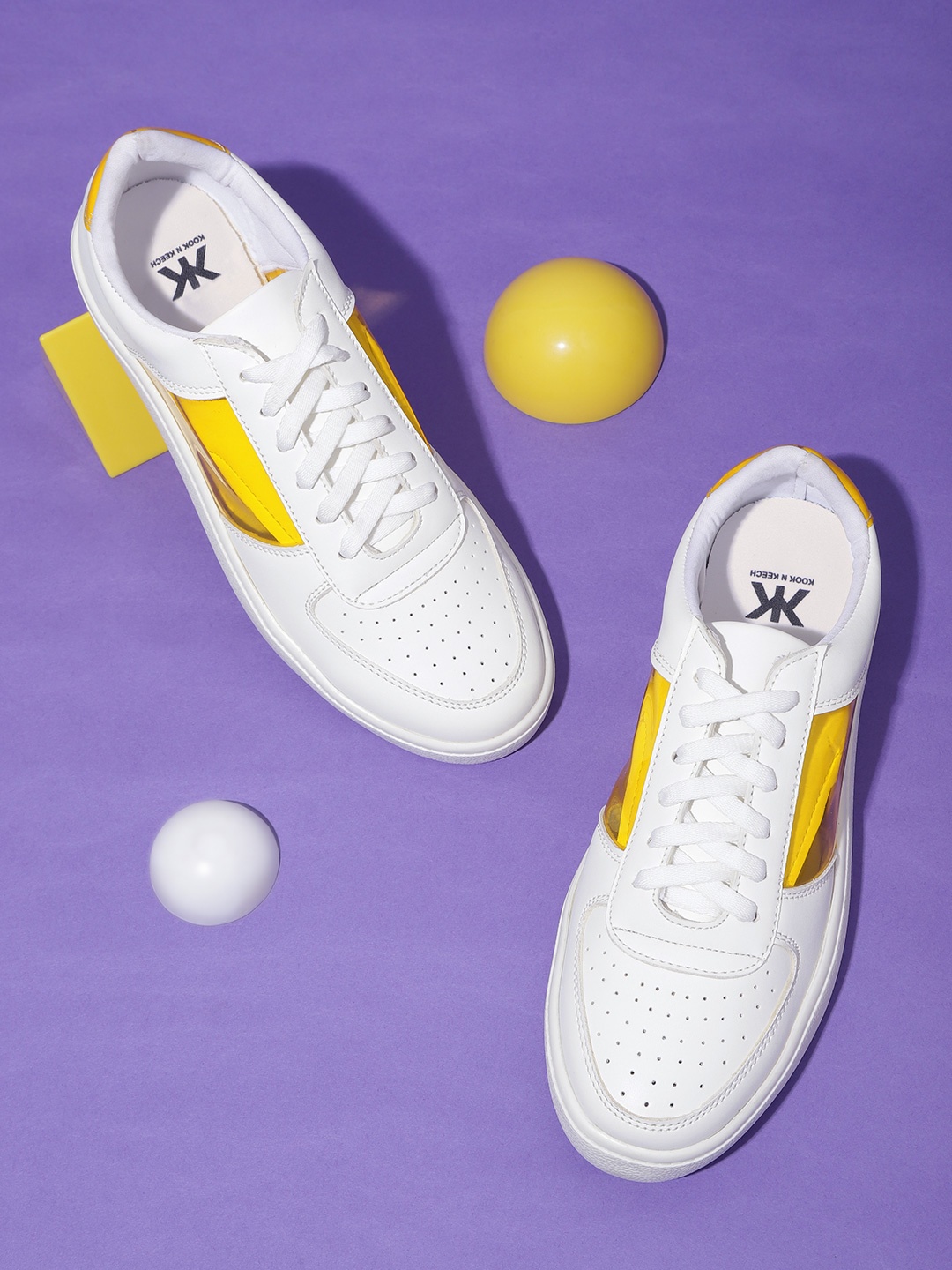 

Kook N Keech Women White & Yellow Colourblocked Sneakers