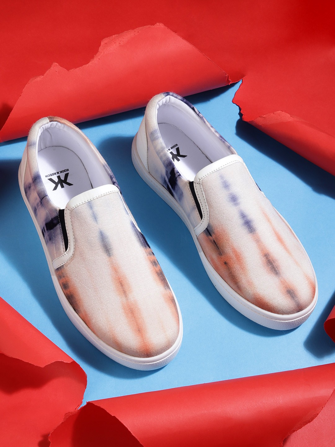 

Kook N Keech Women Rust Orange & Navy Tie-Dye Slip-On Sneakers