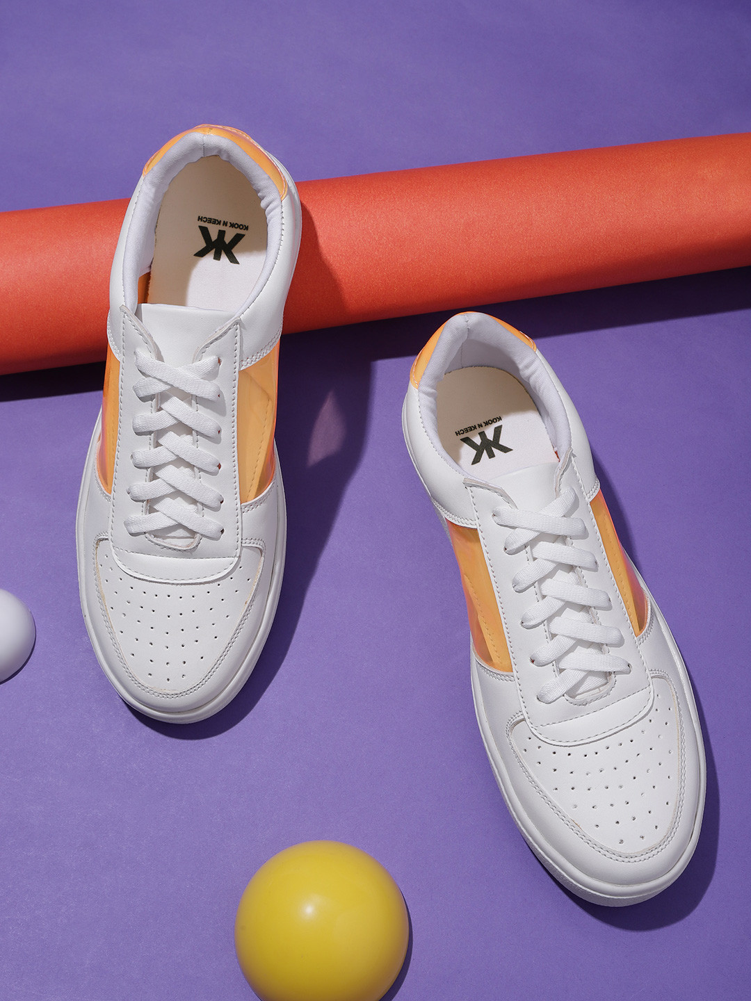 

Kook N Keech Women White & Mustard Yellow Colourblocked Sneakers