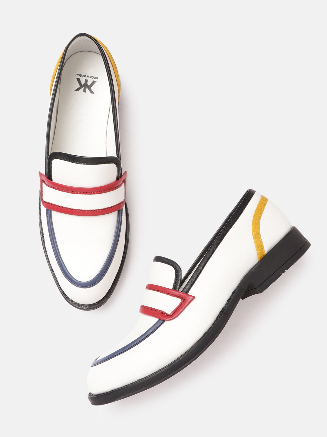 

Kook N Keech Women White & Navy Blue Solid Loafers