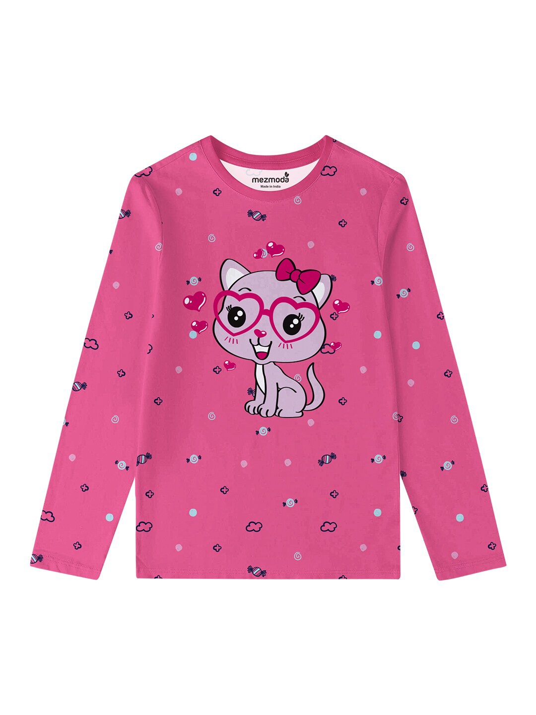 

mezmoda Girls Pink & Grey Graphic Printed T-shirt
