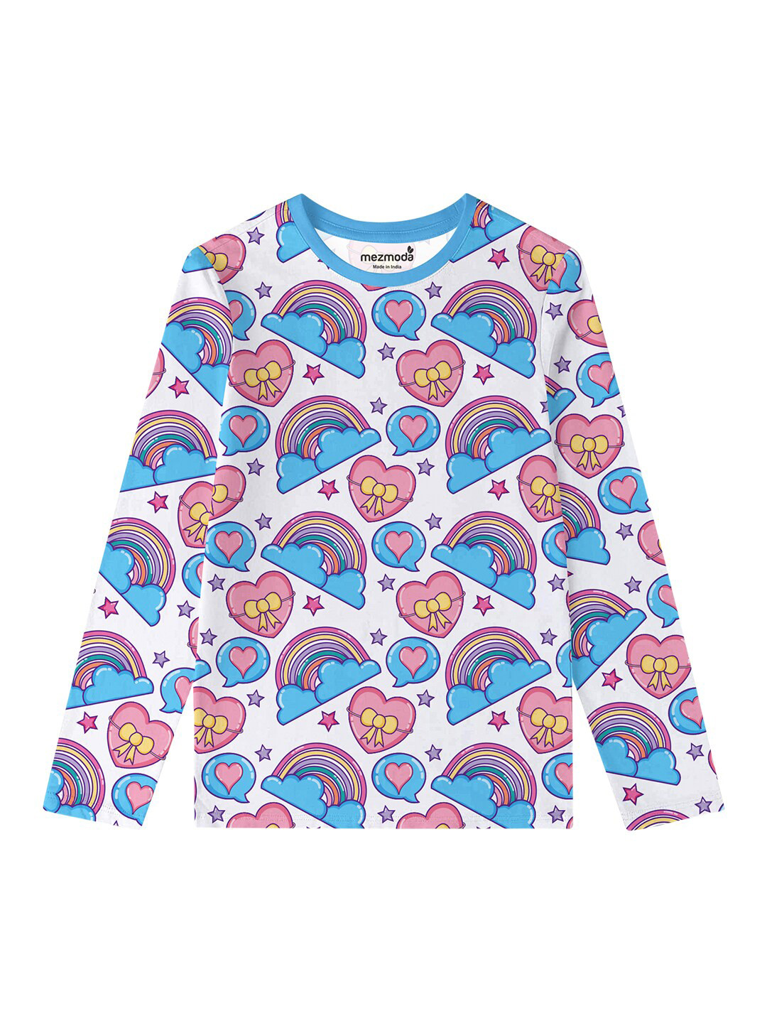 

mezmoda Girls White & Blue Printed T-shirt
