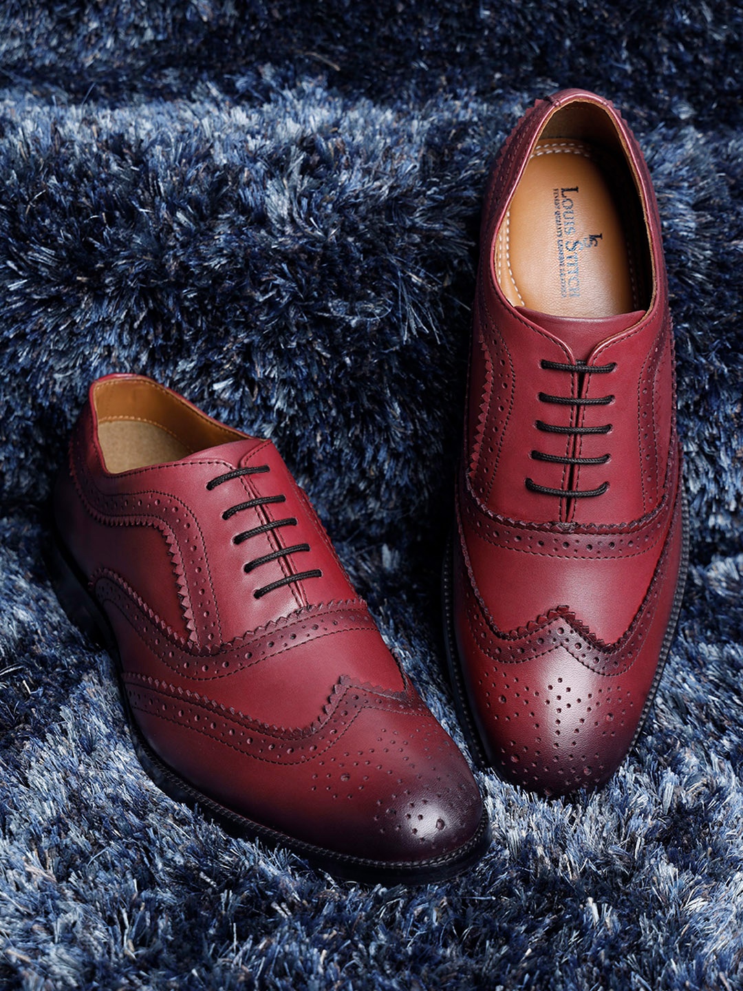 

LOUIS STITCH Men Premium Leather Dual Tone Patina Brogue Shoes, Maroon