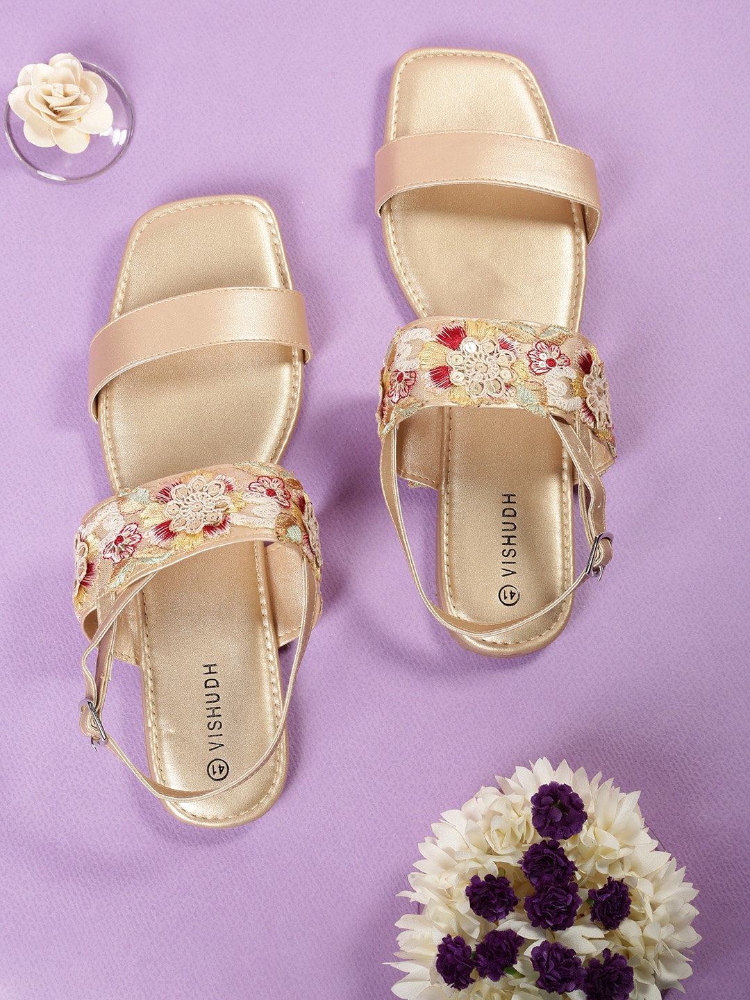 

Vishudh Women Gold-Toned Open Toe Flats