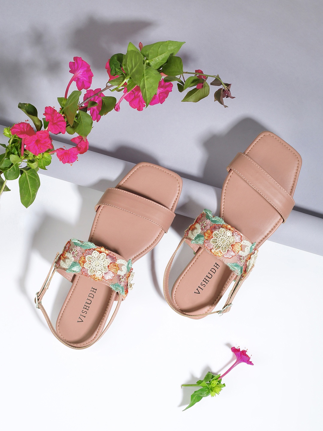 

Vishudh Women Peach-Coloured Embellished Open Toe Flats