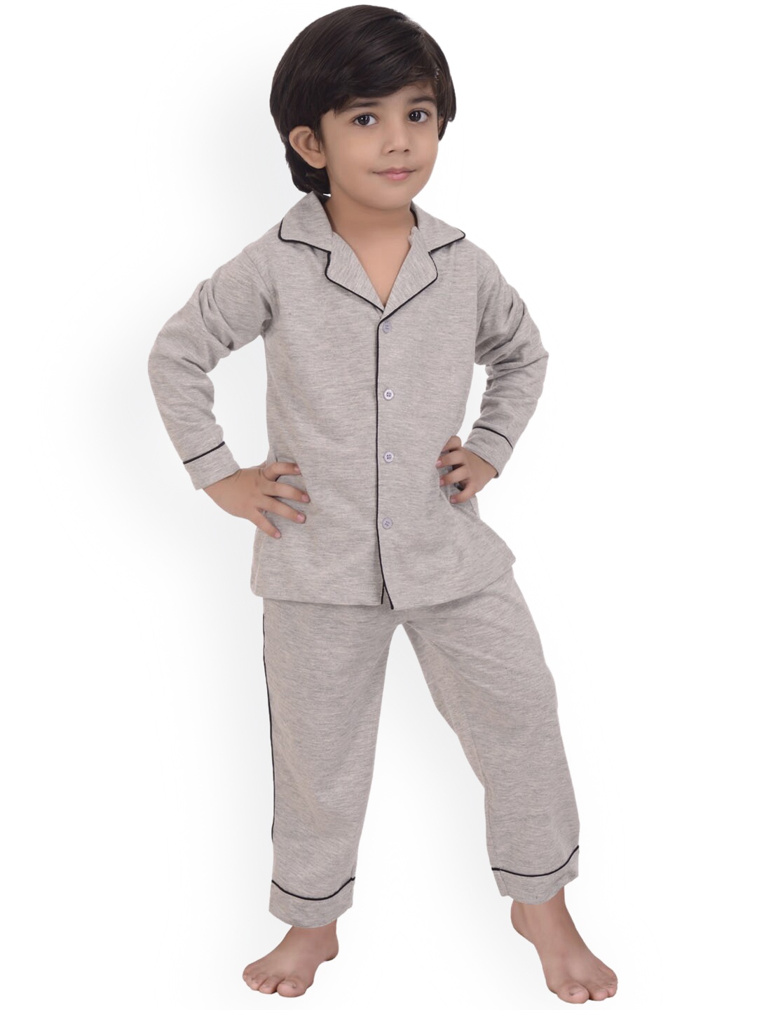 

Zoom Minimondo Kids Grey Self Design Pure Cotton Night Suit