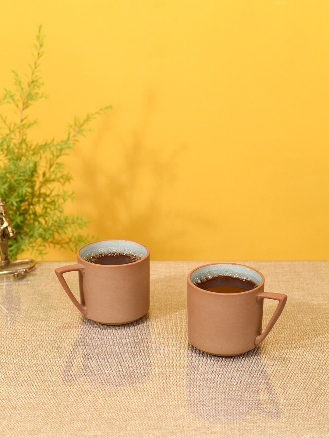 

AAKRITI ART CREATIONS Set of 2 Brown & Sea Green Solid Ceramic Matte Cups